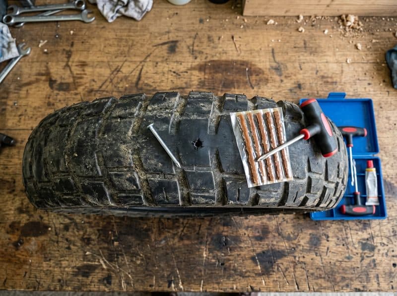 Reparación de un pinchazo en la banda de rodadura de un neumático en Vilagarcía